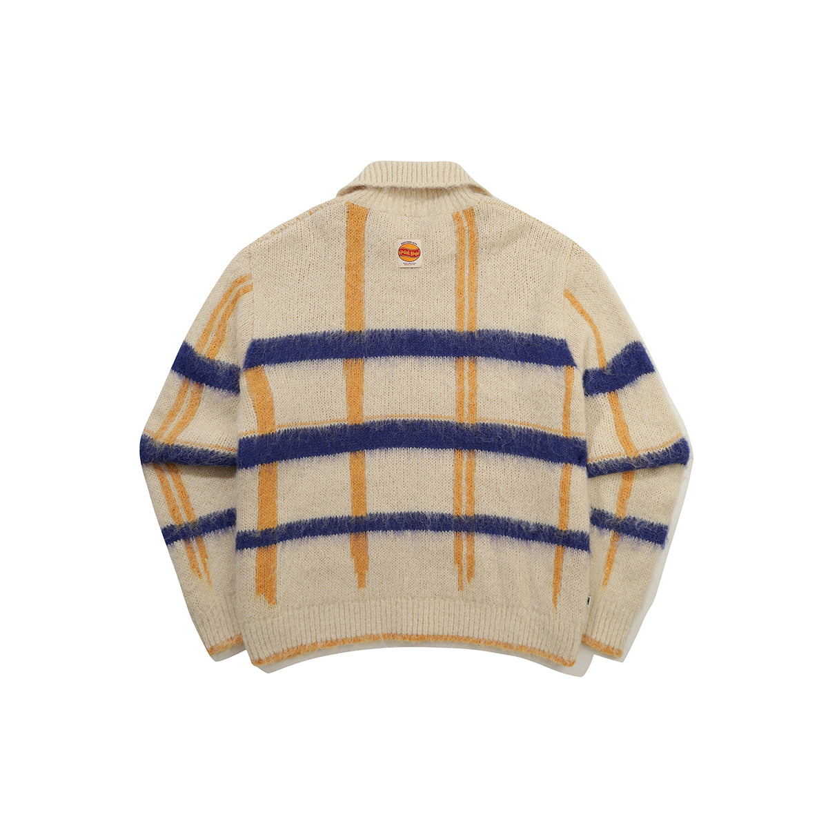 ヘアリーチェックジップアップセーター【イエロー】