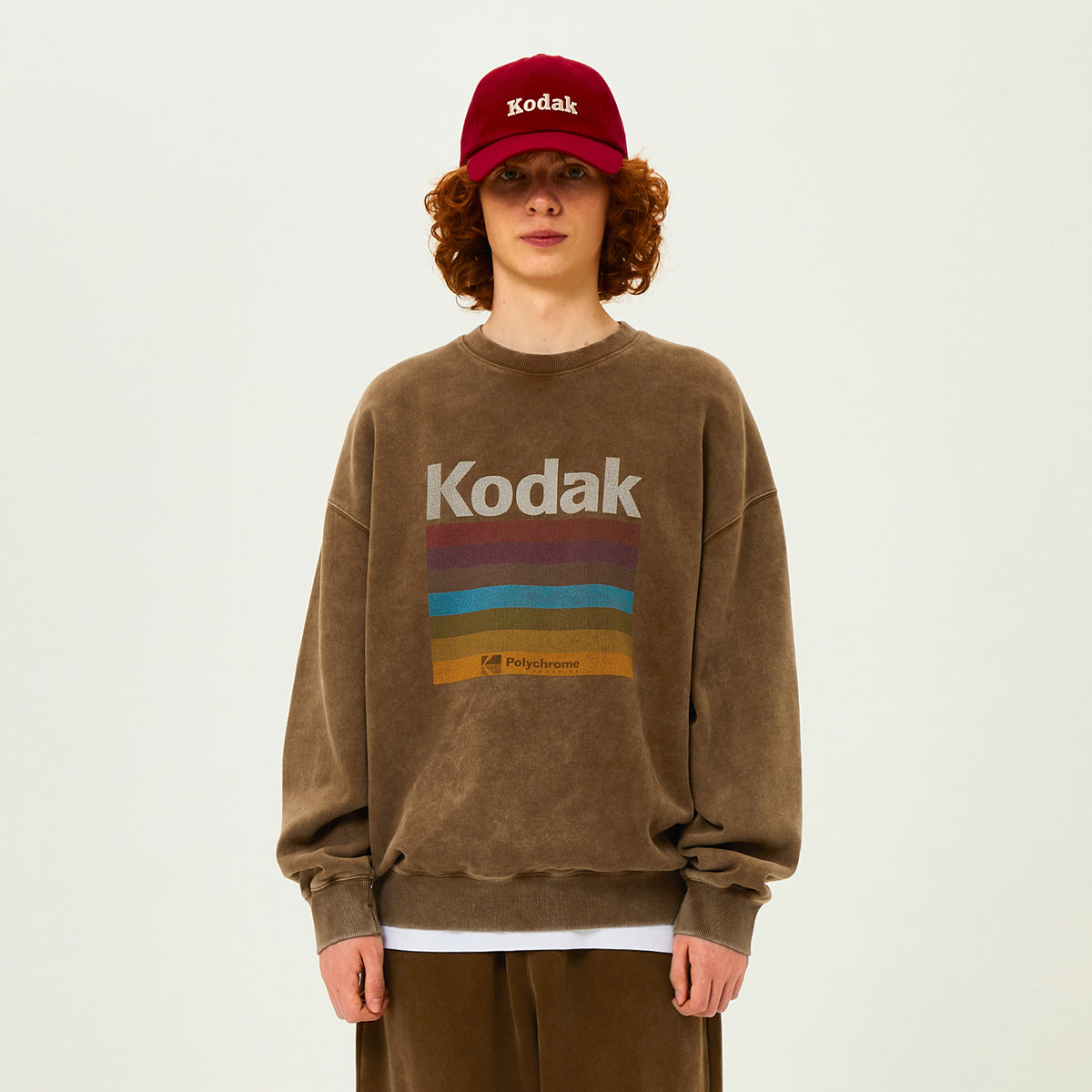 レインボースノーウォッシングブラッシュドスウェット【ブラウン】