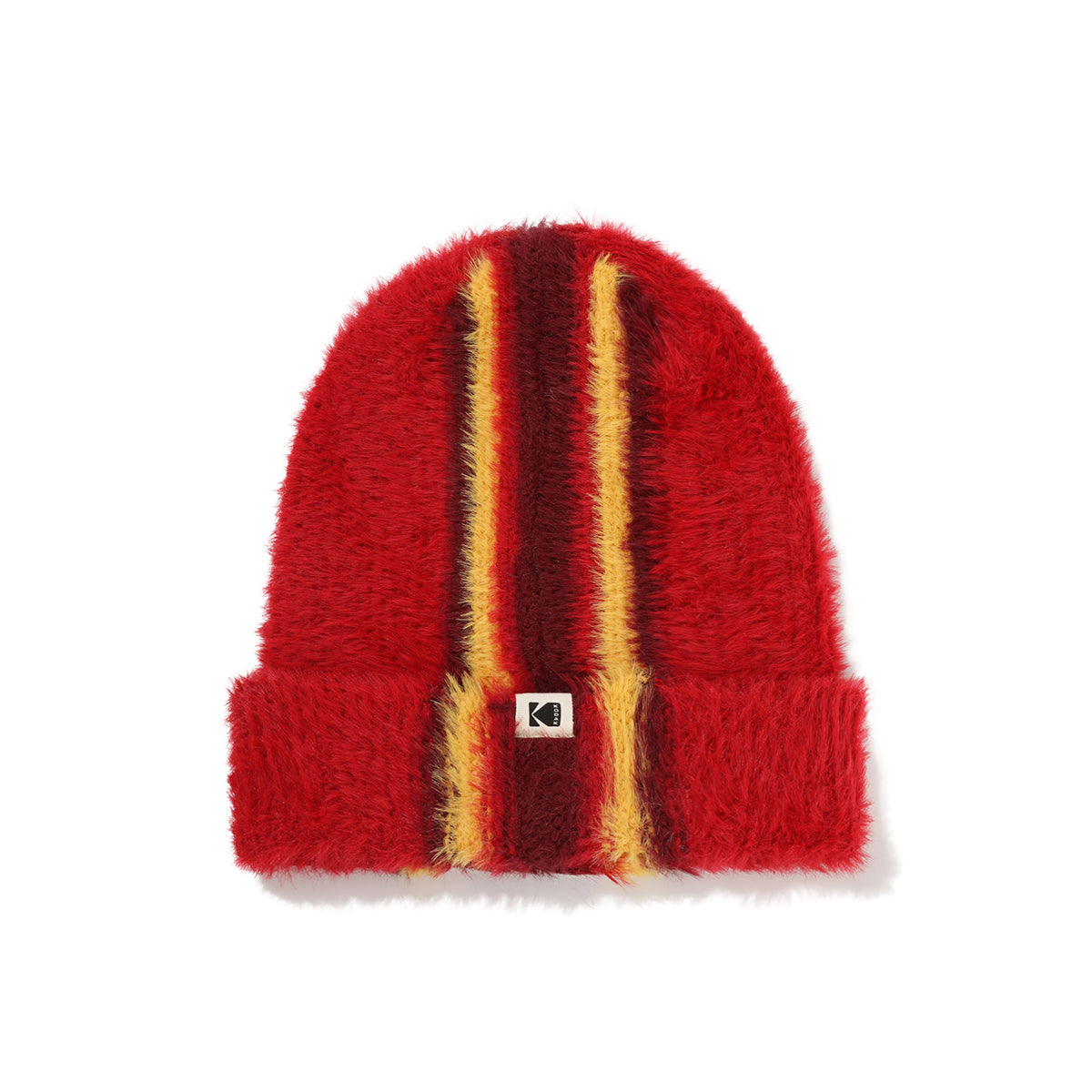 ヘアリーカラーストライプビーニー【レッド】