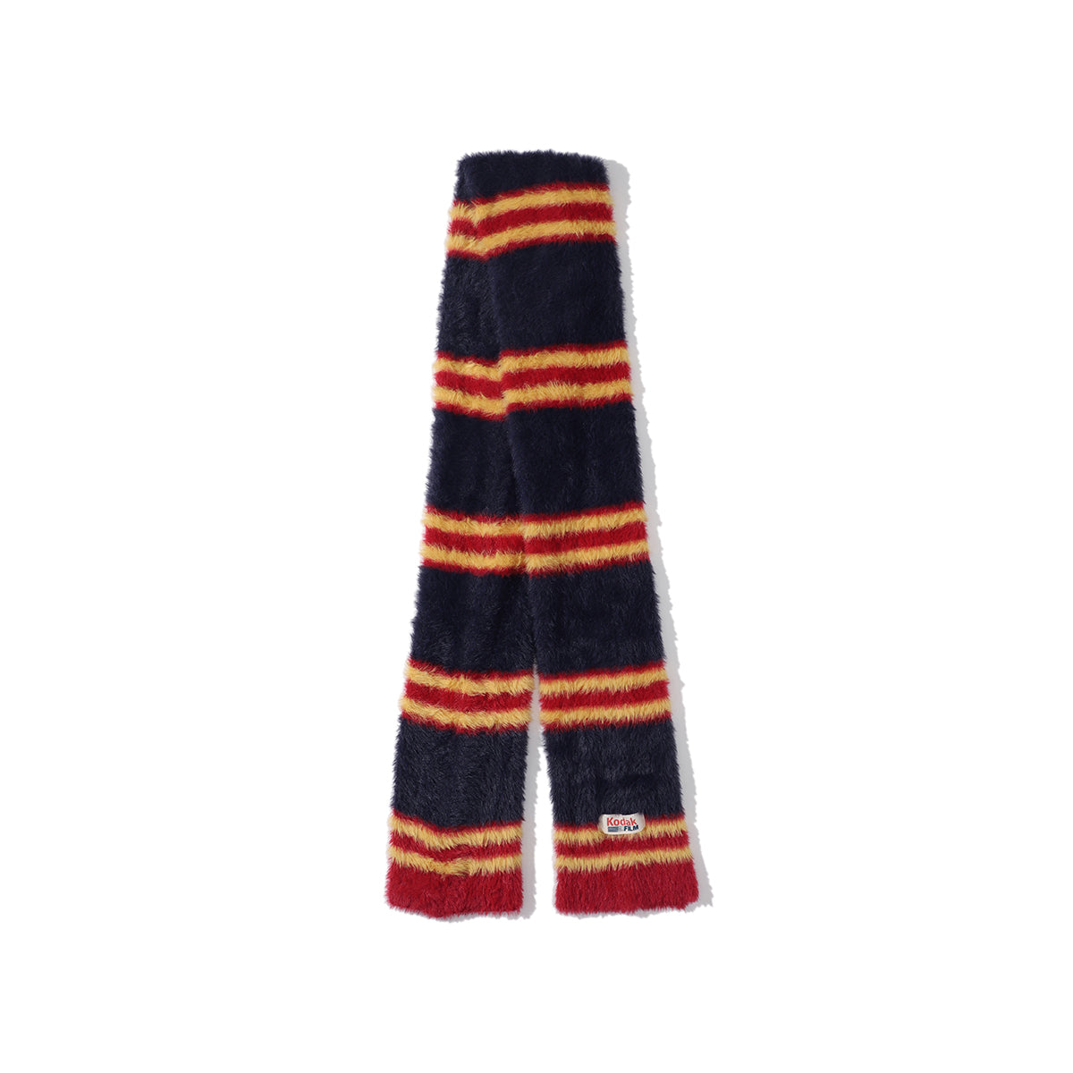 ヘアリーカラーストライプマフラー【ネイビー】