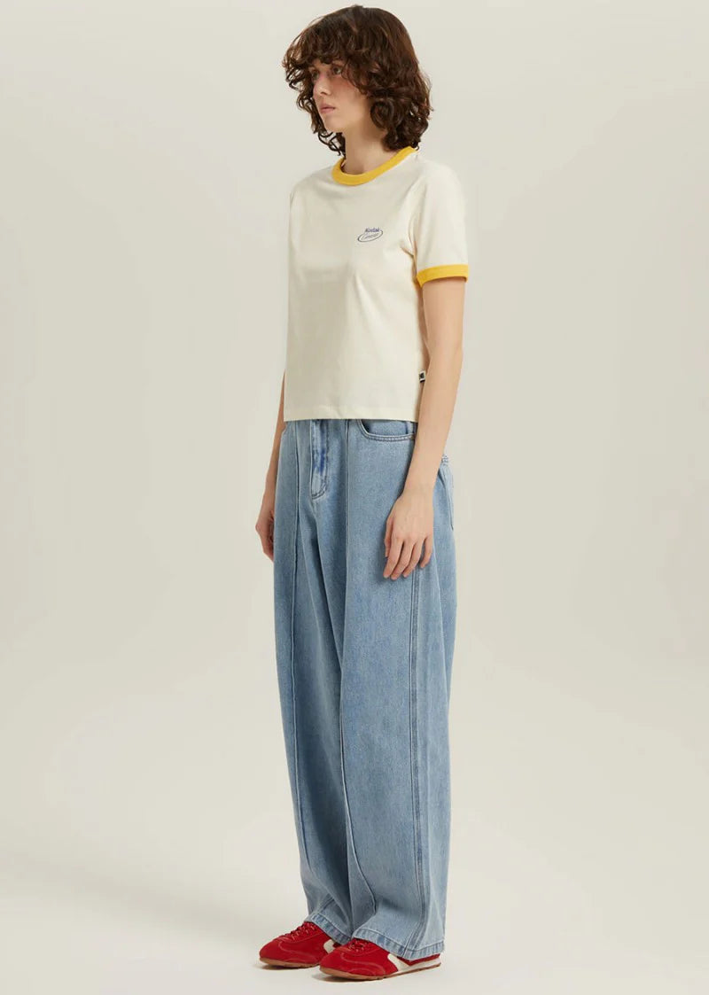 (WOMEN) リンガーショートスリーブTシャツ【スカイブルー】