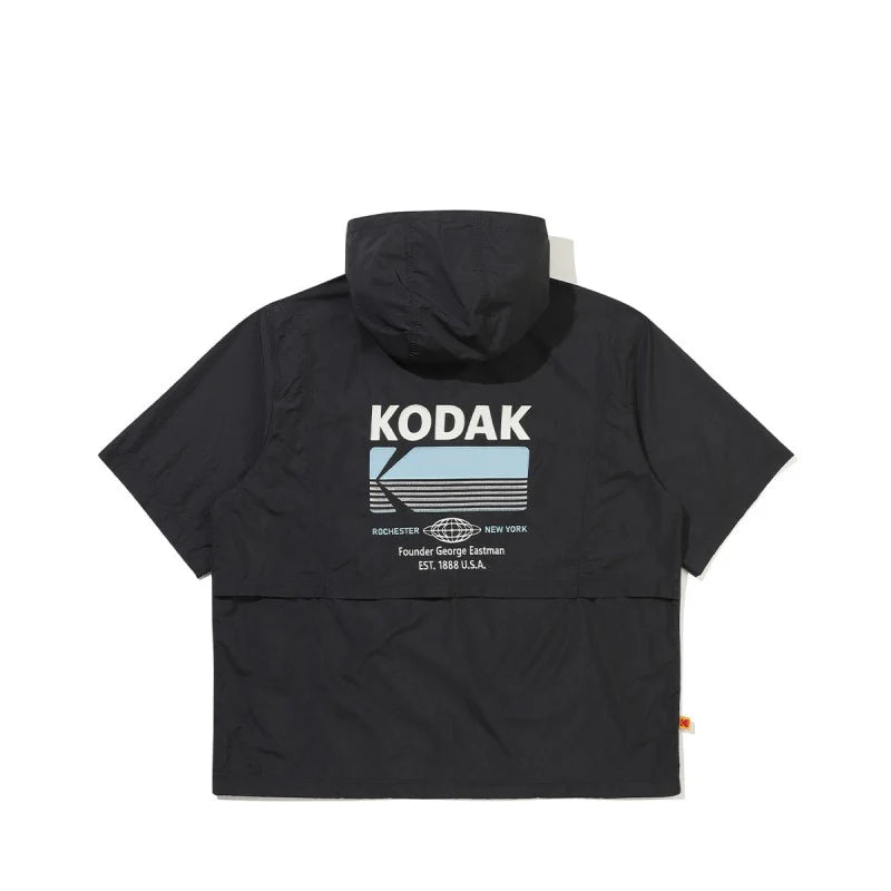 定価38000円　ゴーグル付き テックジャケット ギミックフード ブリーズポップクール半袖フーデッドアノラック【ブラック】