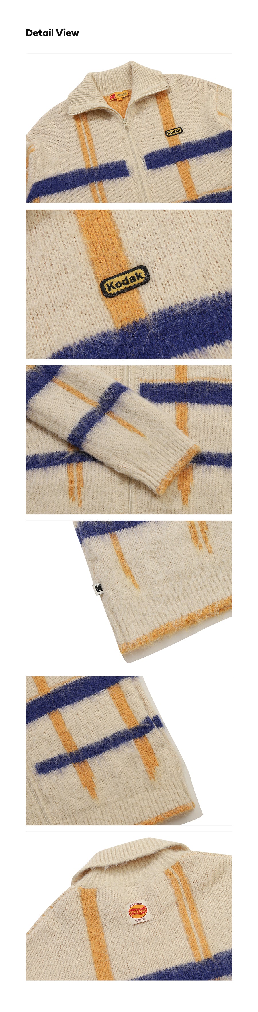 ヘアリーチェックジップアップセーター【イエロー】