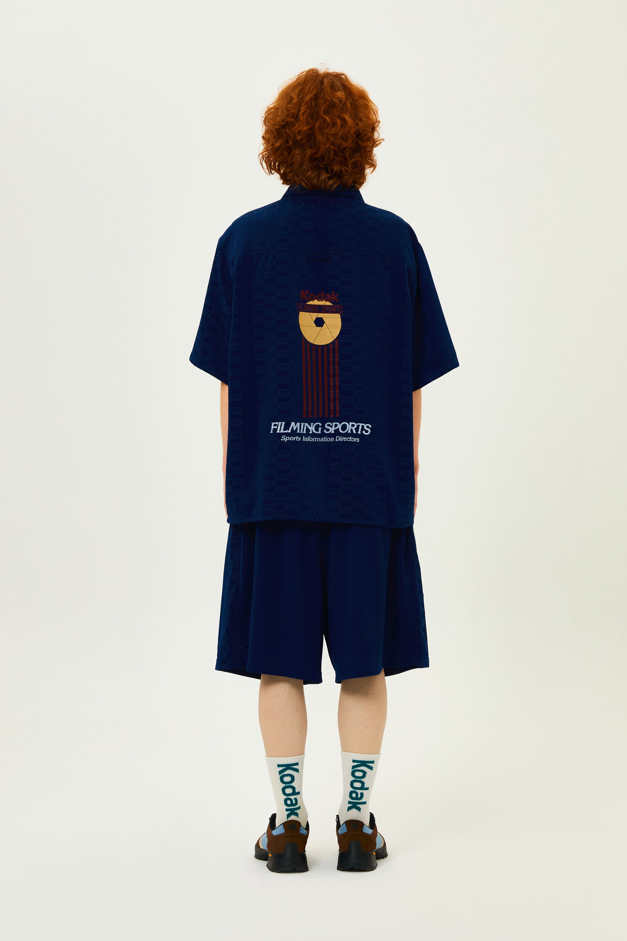 フラッシュパターンジャカードショートスリーブ シャツ【ネイビー】