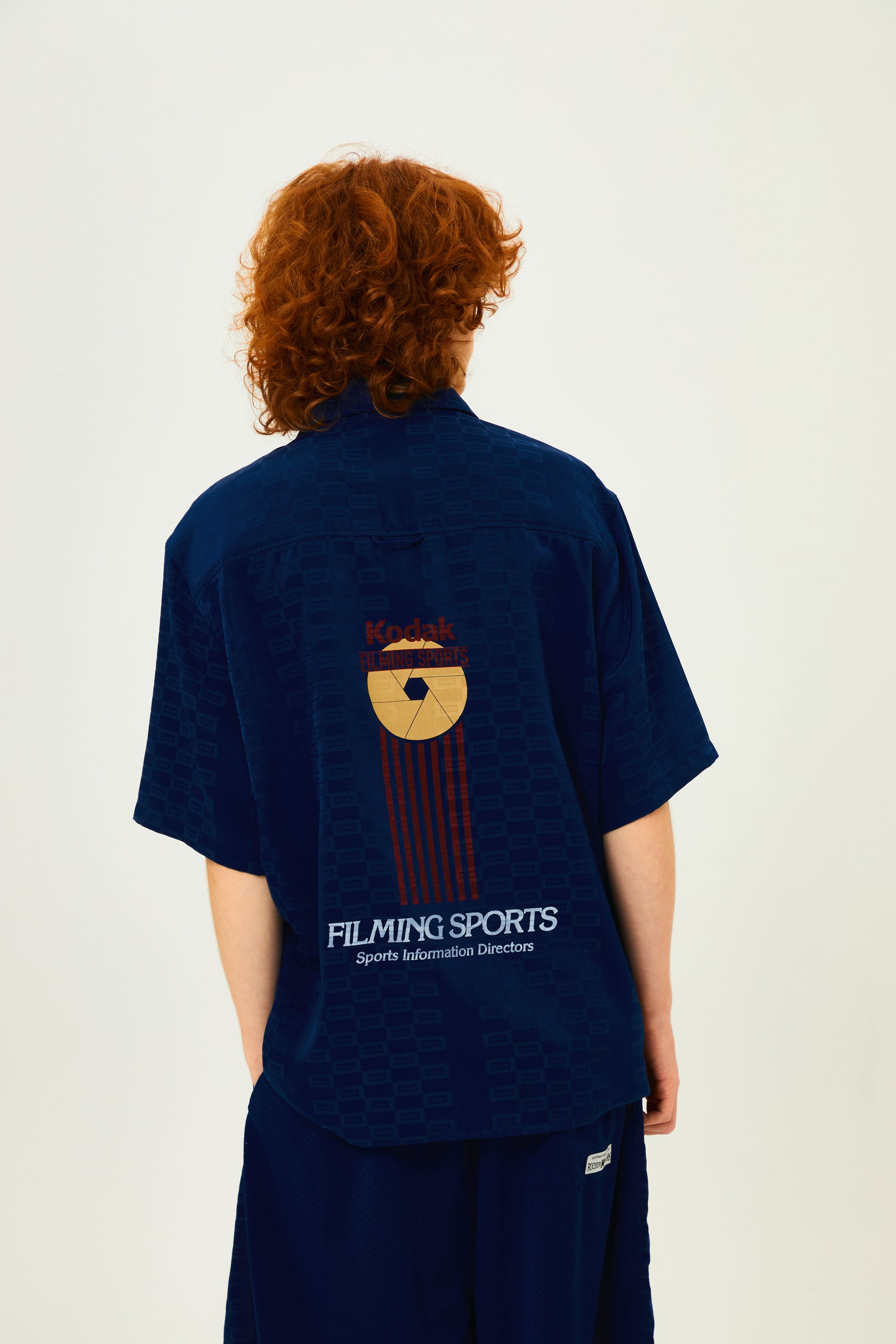 フラッシュパターンジャカードショートスリーブ シャツ【ネイビー】