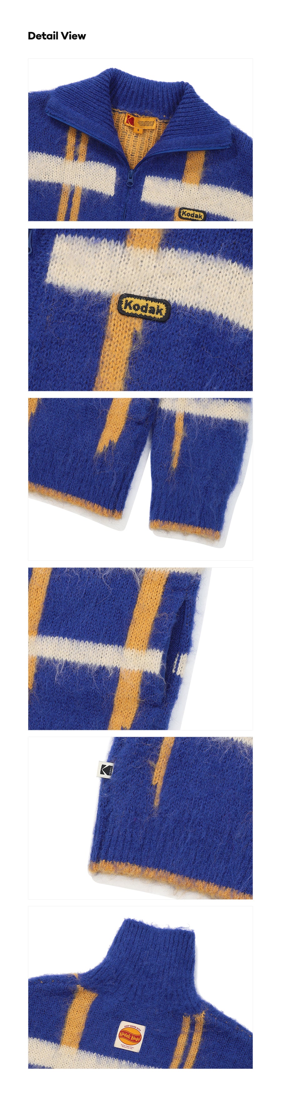 ヘアリーチェックジップアップセーター【イエロー】