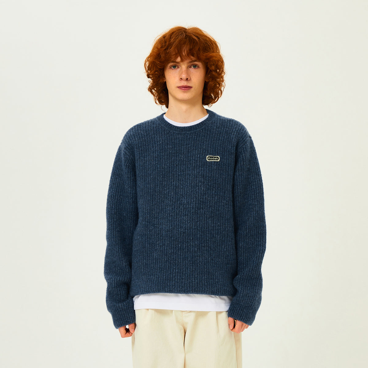 ソフトウール ニットスウェットシャツ【ブルー】