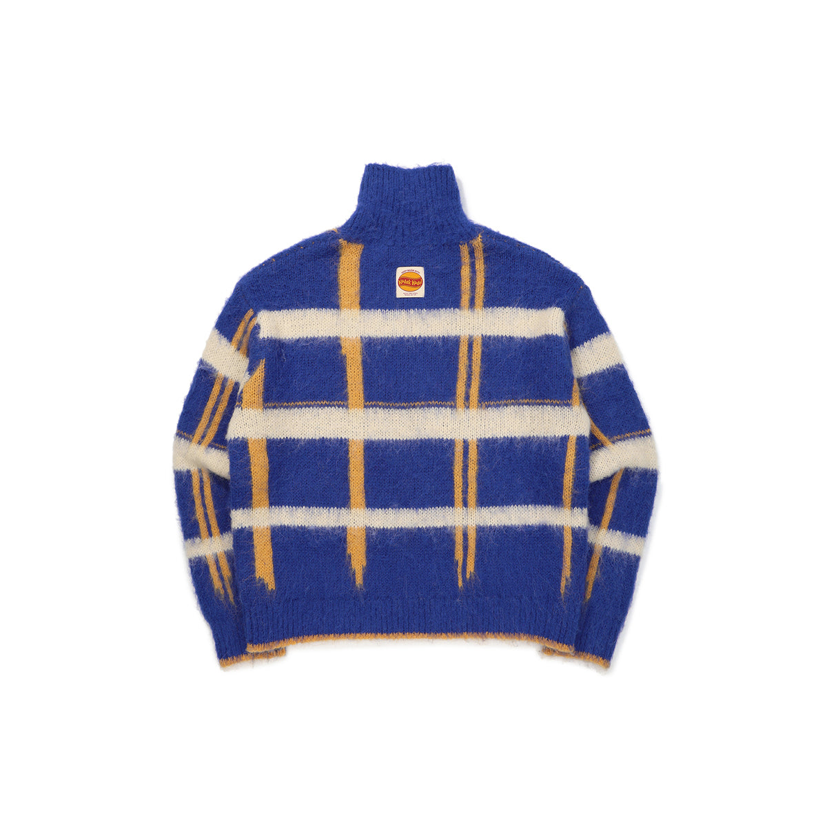 ヘアリーチェックジップアップセーター【ブルー】