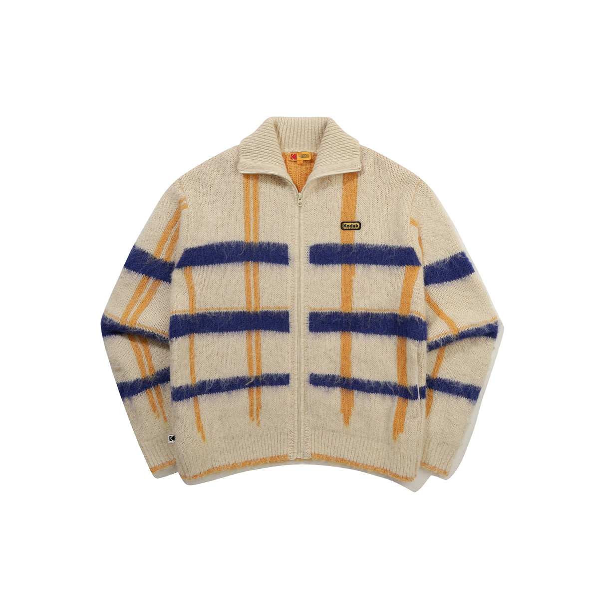 ヘアリーチェックジップアップセーター【イエロー】