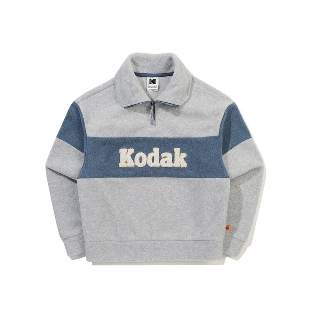 (Women) エッセンシャルカラーブロックマイクロフリースハーフジップ【メランジグレー】