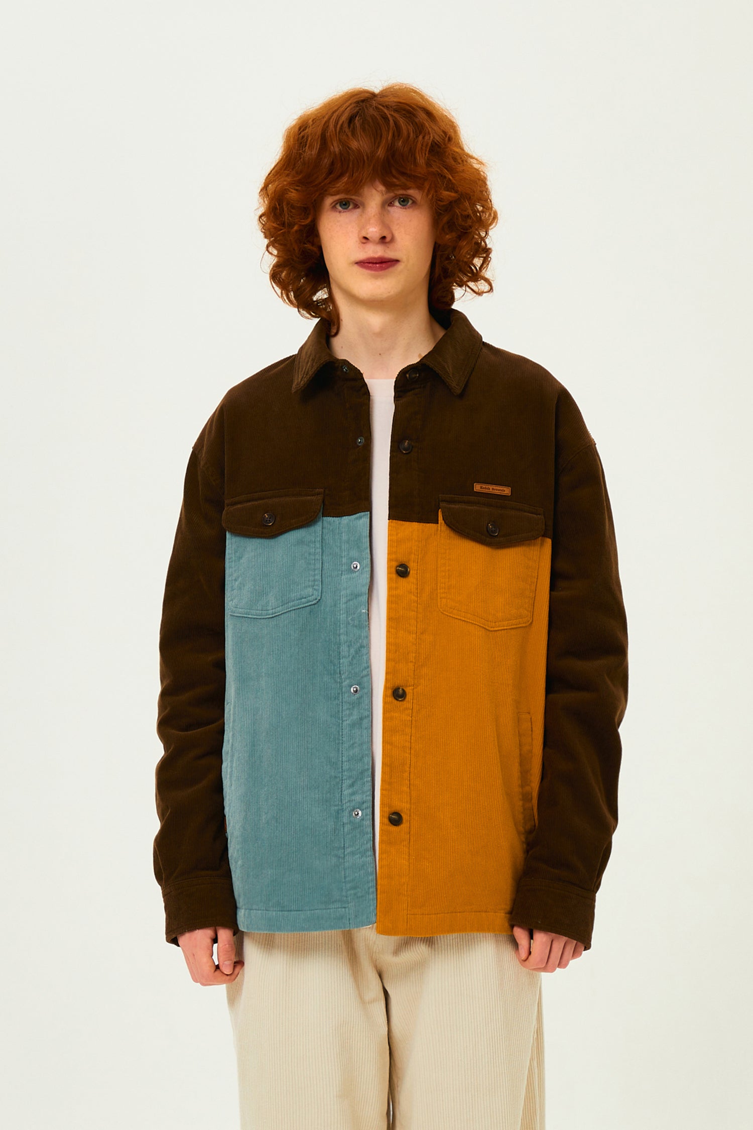 ブラウニーカラーブロックパディングシャケット【チャコール】