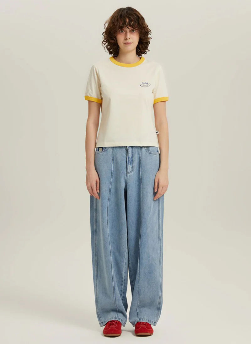 T.7riページ WOMEN) リンガーショートスリーブTシャツ【スカイブルー】