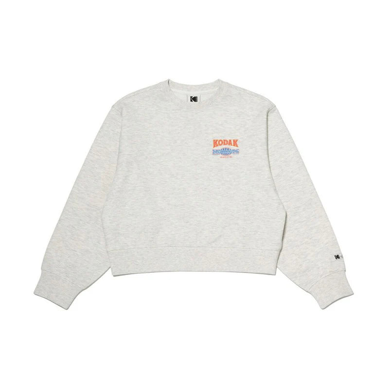(WOMEN) スノーウォッシュグラフィックスウェットシャツ【ホワイトメランジグレー】