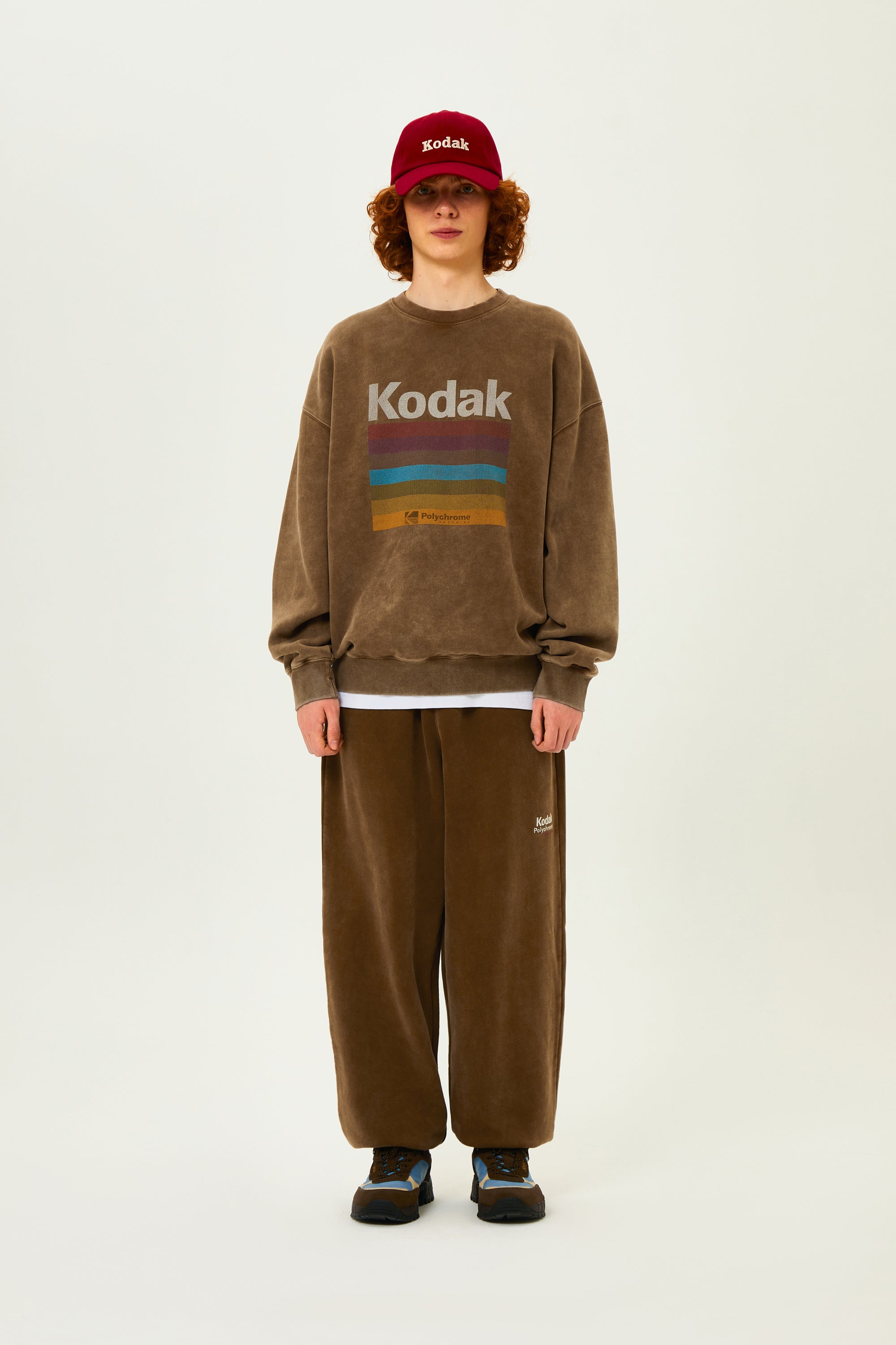 レインボースノーウォッシングブラッシュドスウェット【ブラウン】