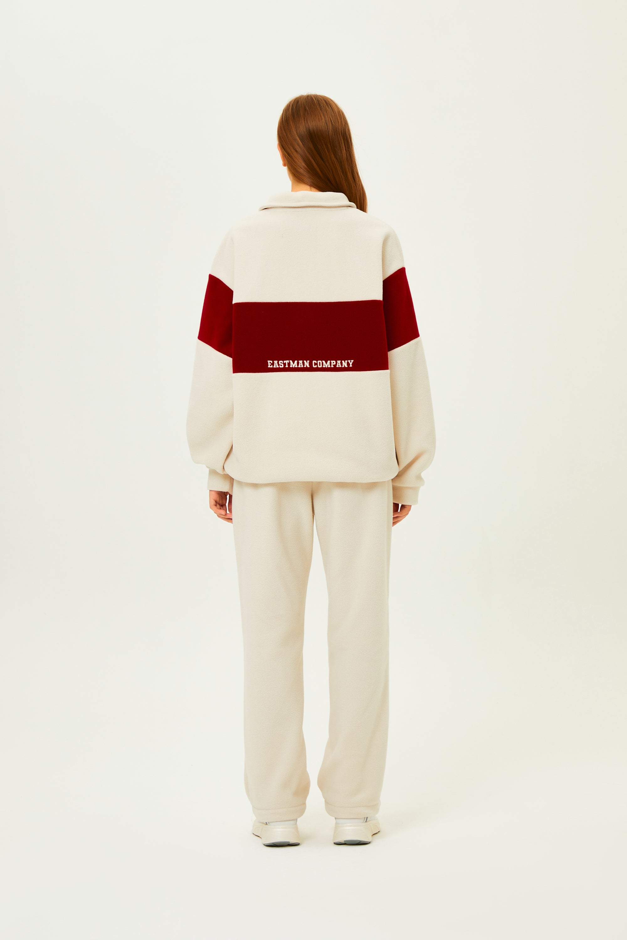 (Women) エッセンシャルカラーブロックマイクロフリースハーフジップ【アイボリー】